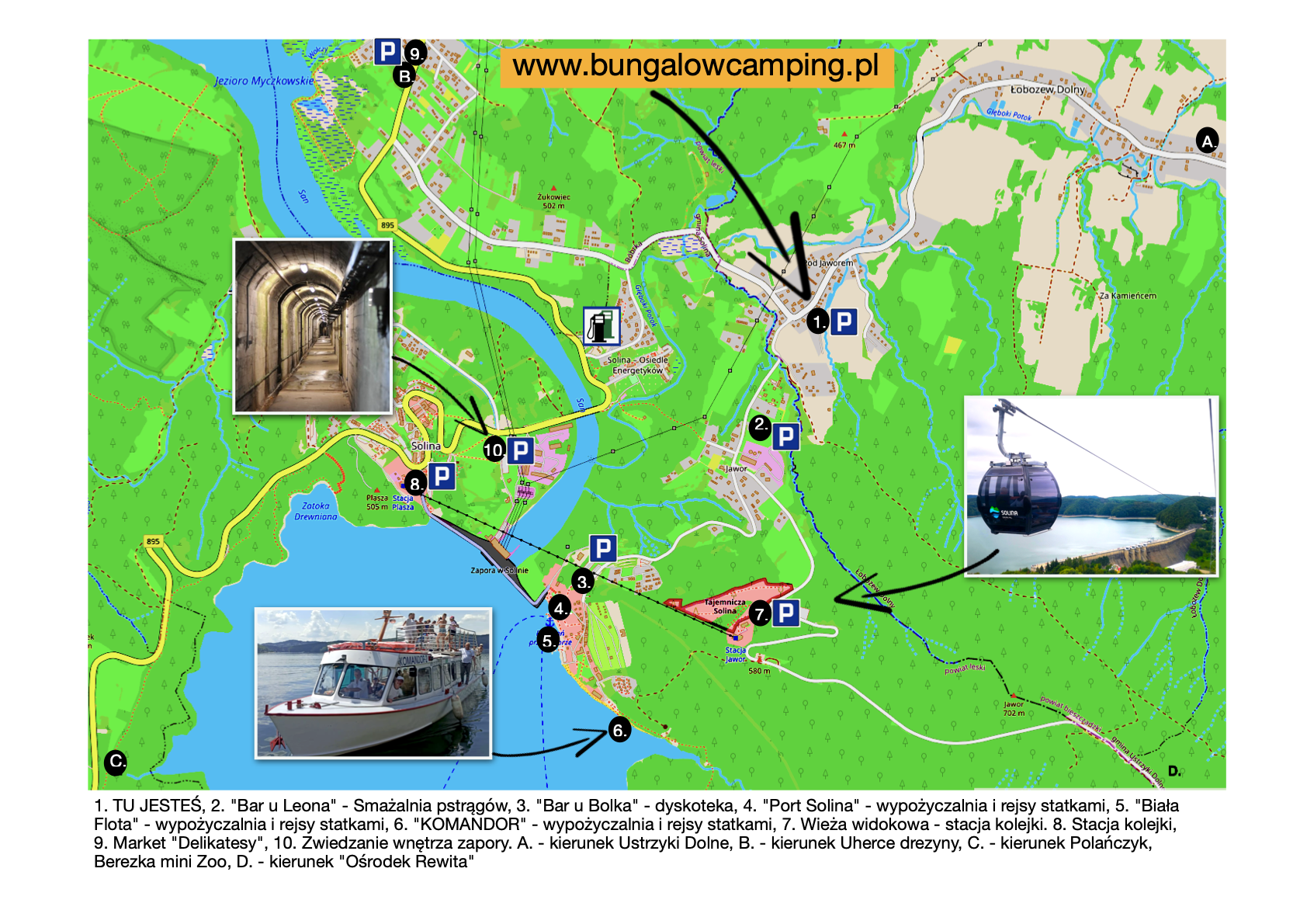 Ośrodek wypoczynkowy Bungalow Camping Bieska Osada Solina Bieszczady- Atrakcje w pobliżu Jezioro Solińskie